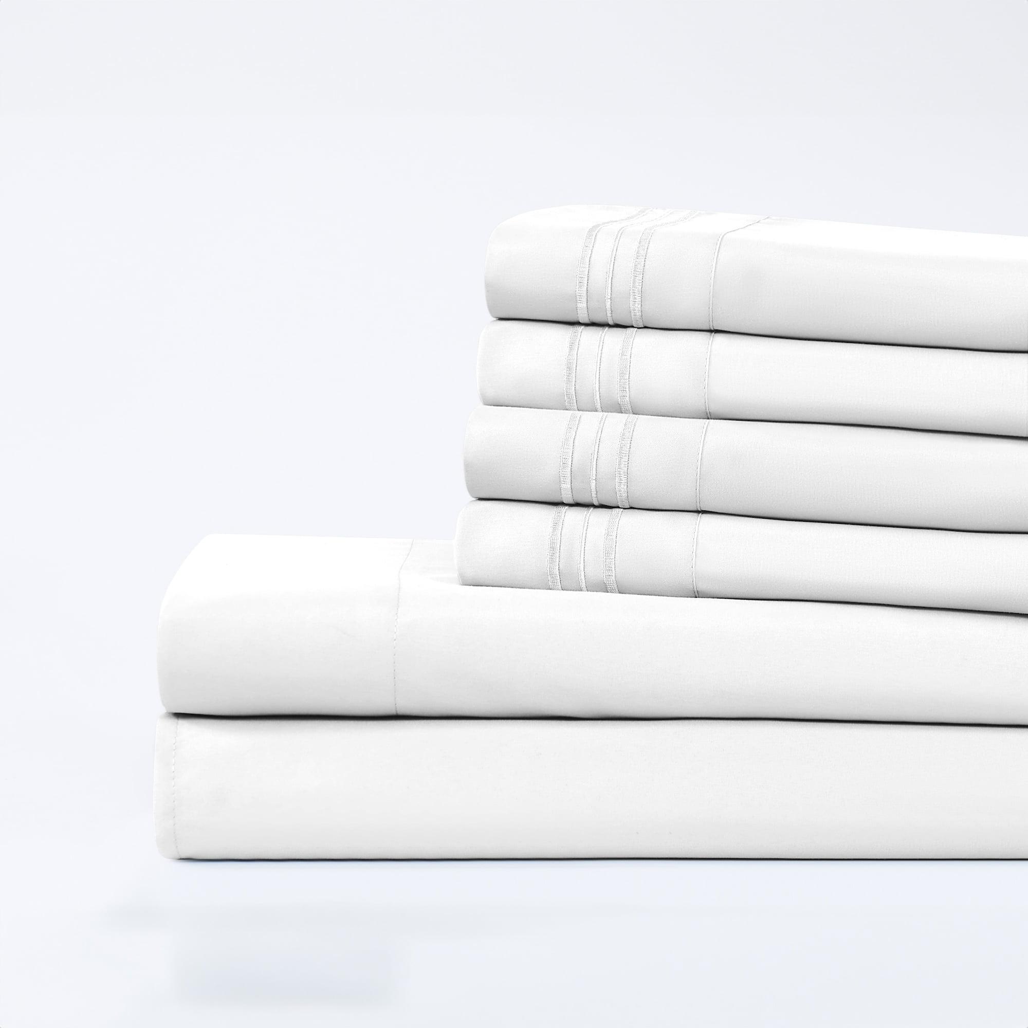 Modern Threads 6-Piece Deep Pocket White Microfiber Adult Bed Sheet Set, Queen