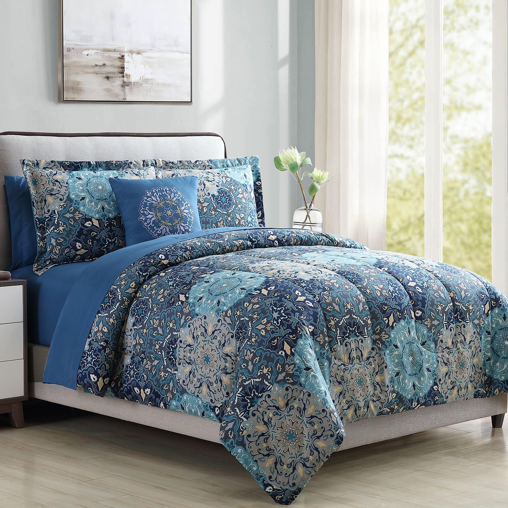 Modern Threads - Granada Collection Comforter Set - Reversible Microfiber - Elegant Printed 8-Piece Bed Set - Includes Comforter, Sheets, Shams, & Pillow - Luxurious Bedding