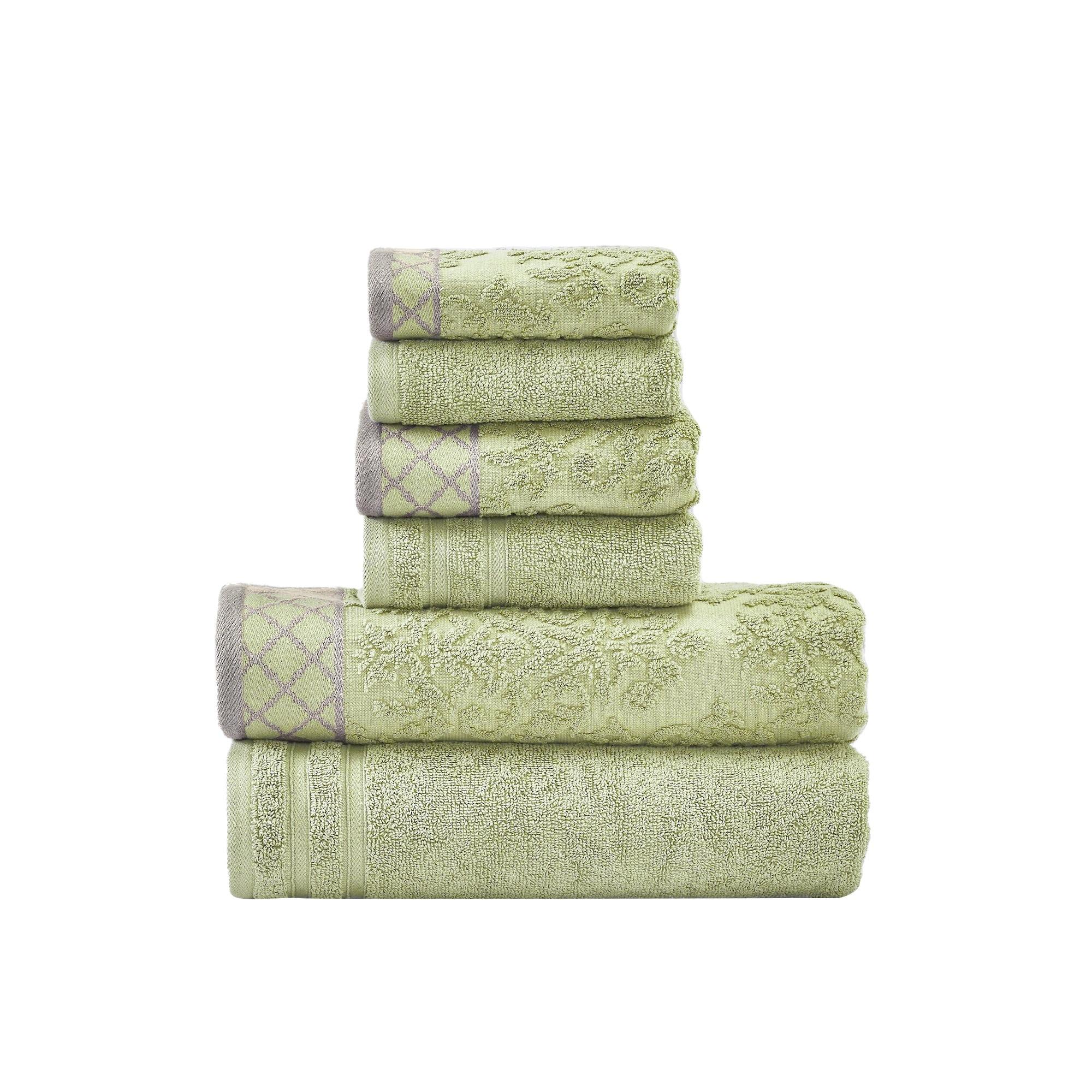 Modern Threads Modern Threads 6-Piece Damask Jacquard/Solid Ultra Soft 550GSM 100% Combed Cotton Towel Set with Embellished Borders