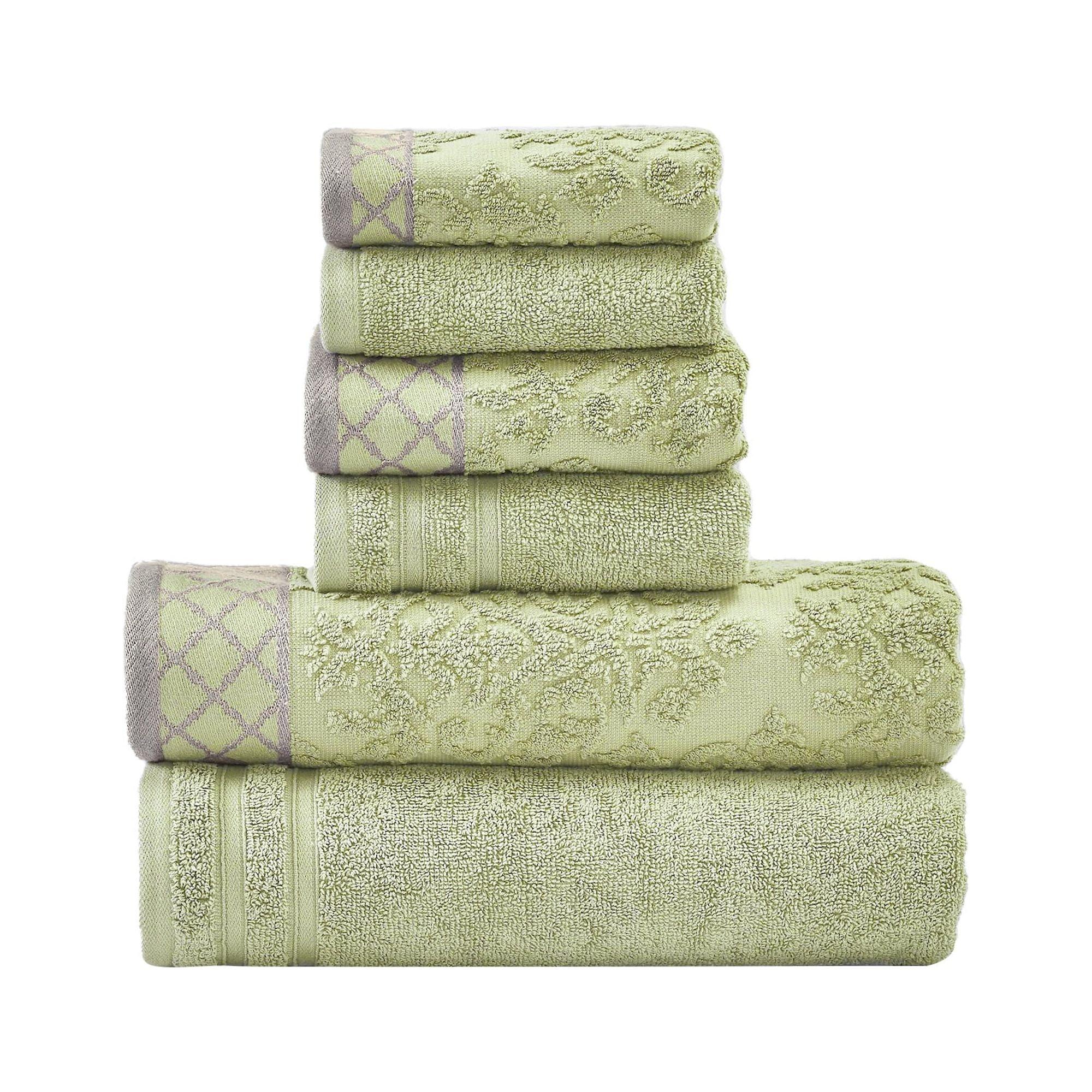Modern Threads Modern Threads 6-Piece Damask Jacquard/Solid Ultra Soft 550GSM 100% Combed Cotton Towel Set with Embellished Borders