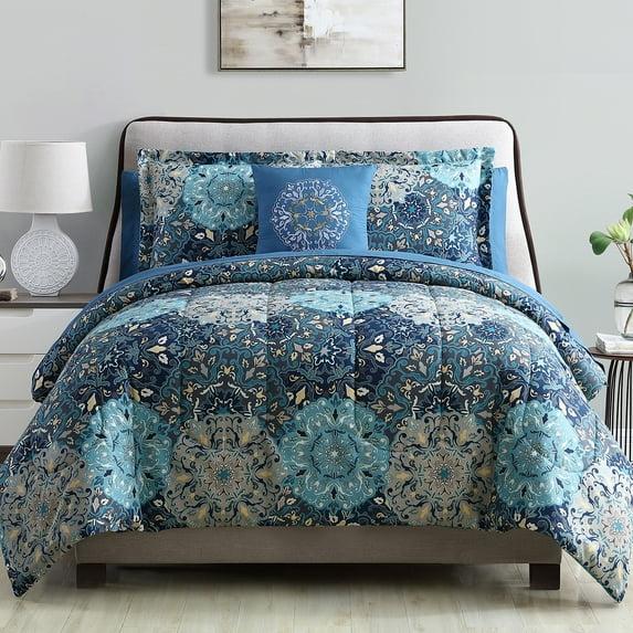 Modern Threads Modern Threads - Granada Collection Comforter Set - Reversible Microfiber - Elegant Printed 8-Piece Bed Set - Includes Comforter, Sheets, Shams, & Pillow - Luxurious Bedding