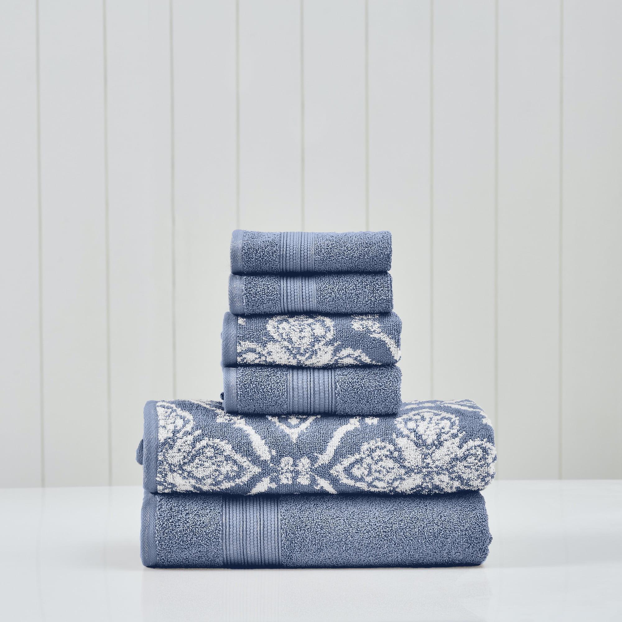 Denim Blue Cotton Jacquard 6-Piece Towel Set