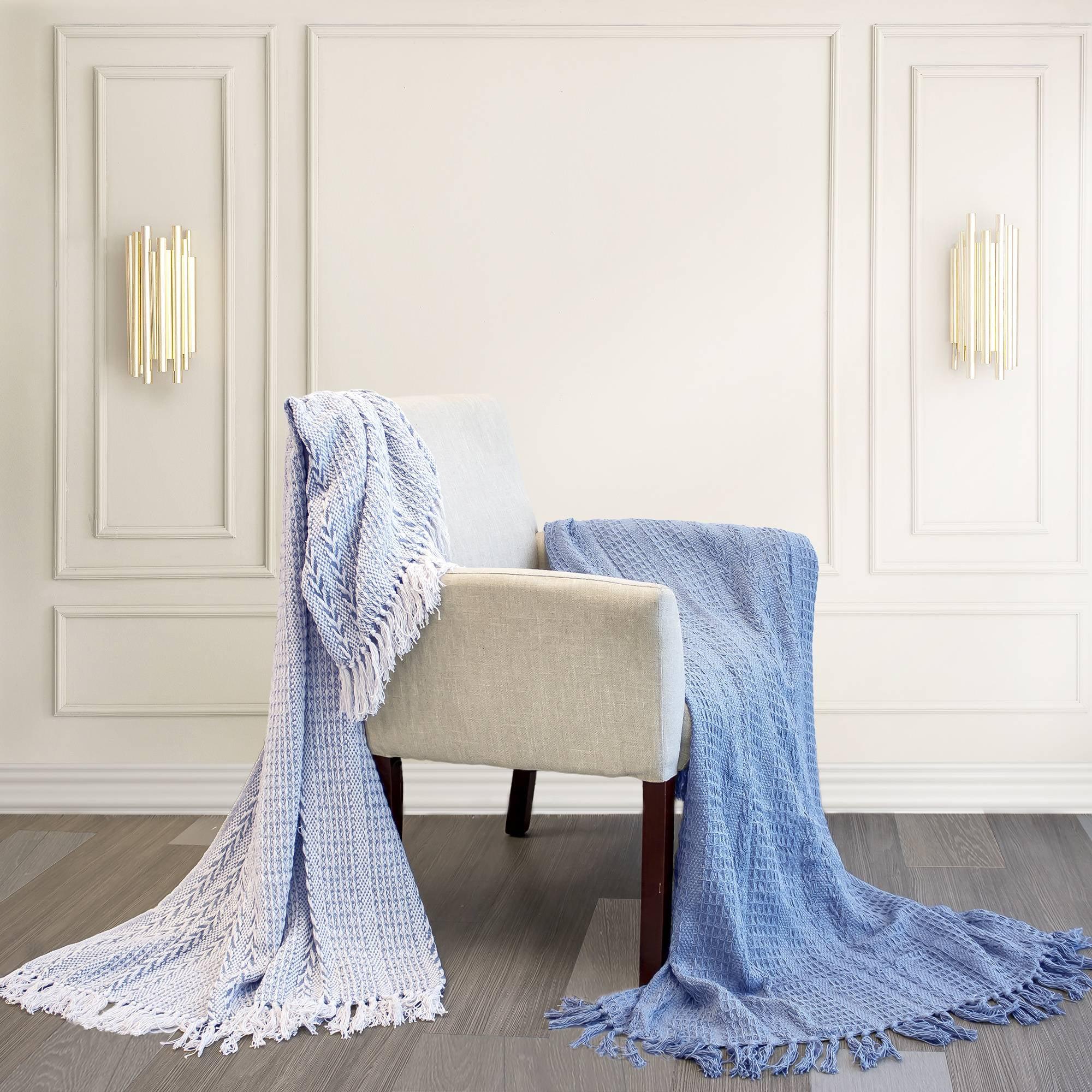 Dusty Blue 50" x 60" Reversible Cotton Throw Blanket, 2 Pack