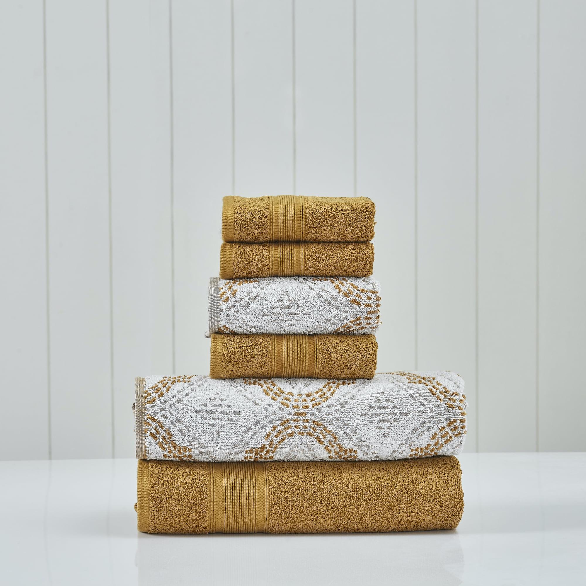 Capri Gold 6-Piece Jacquard and Solid Cotton Towel Set