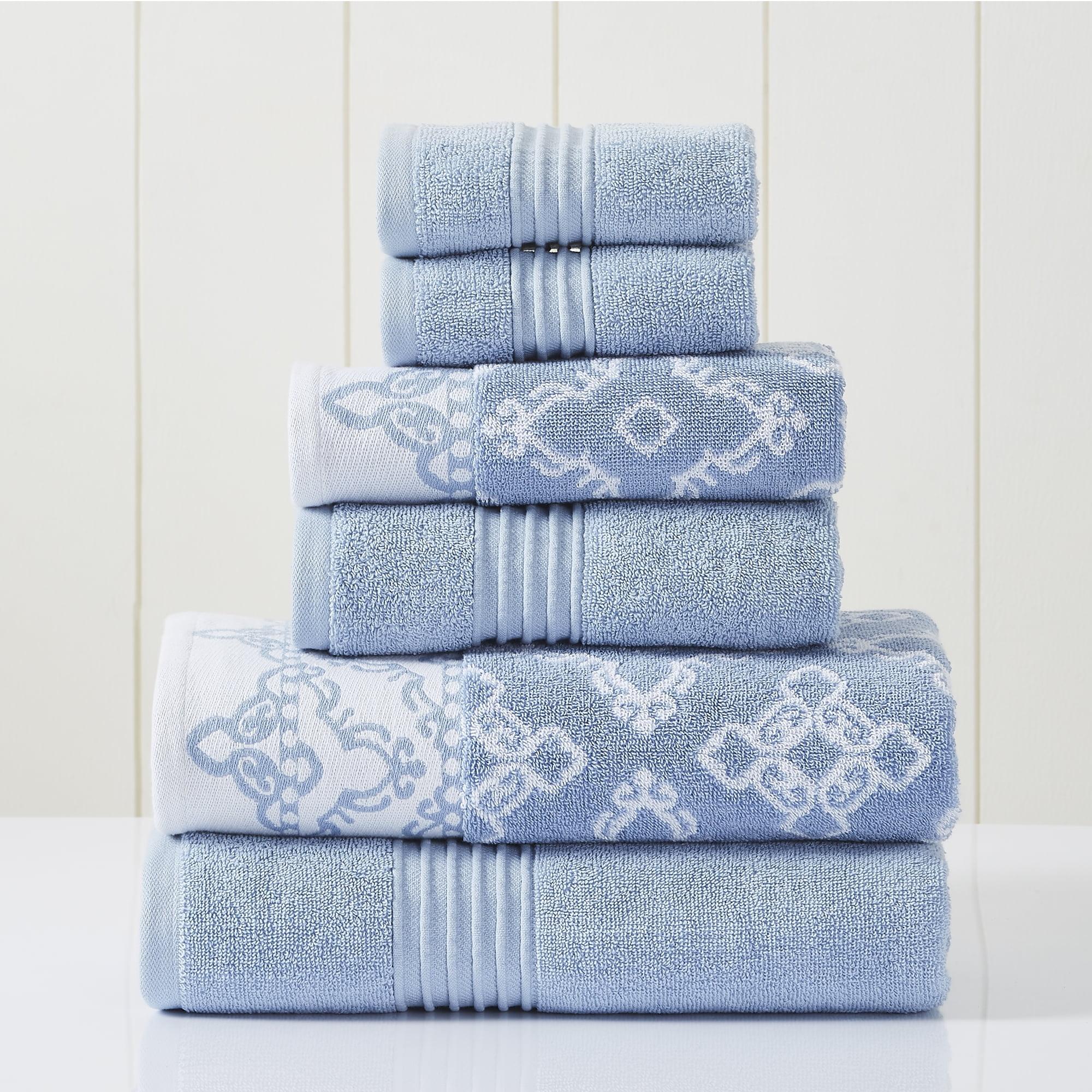 Blue Cotton 6-Piece Modern Towel Set