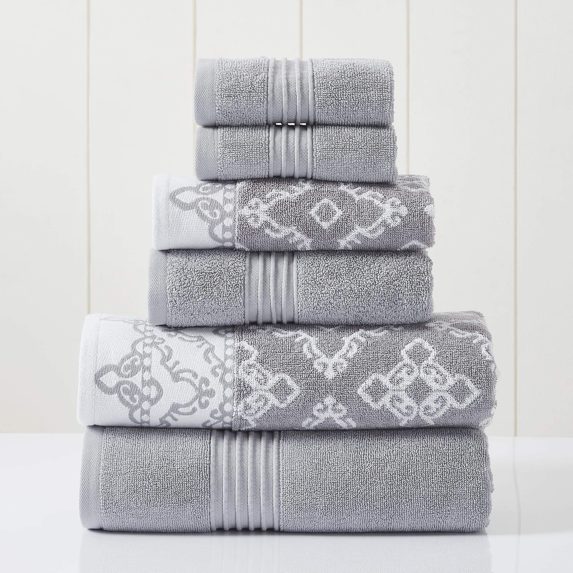 Stone Gray Cotton 6-Piece Towel Set with Jacquard Design