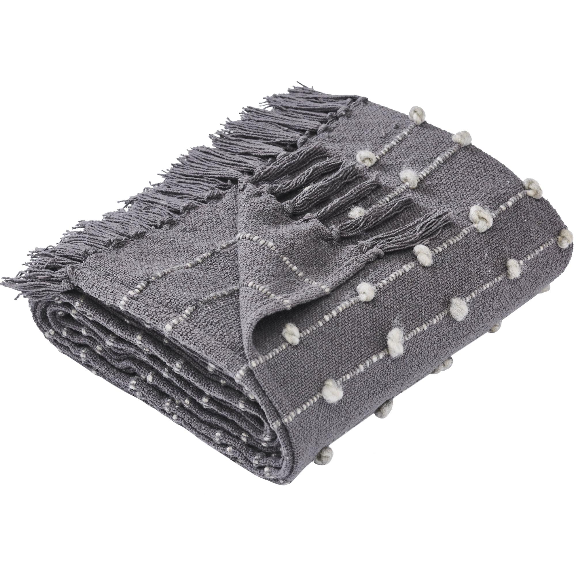 Oversized Gray & White Cotton Knitted Throw Blanket
