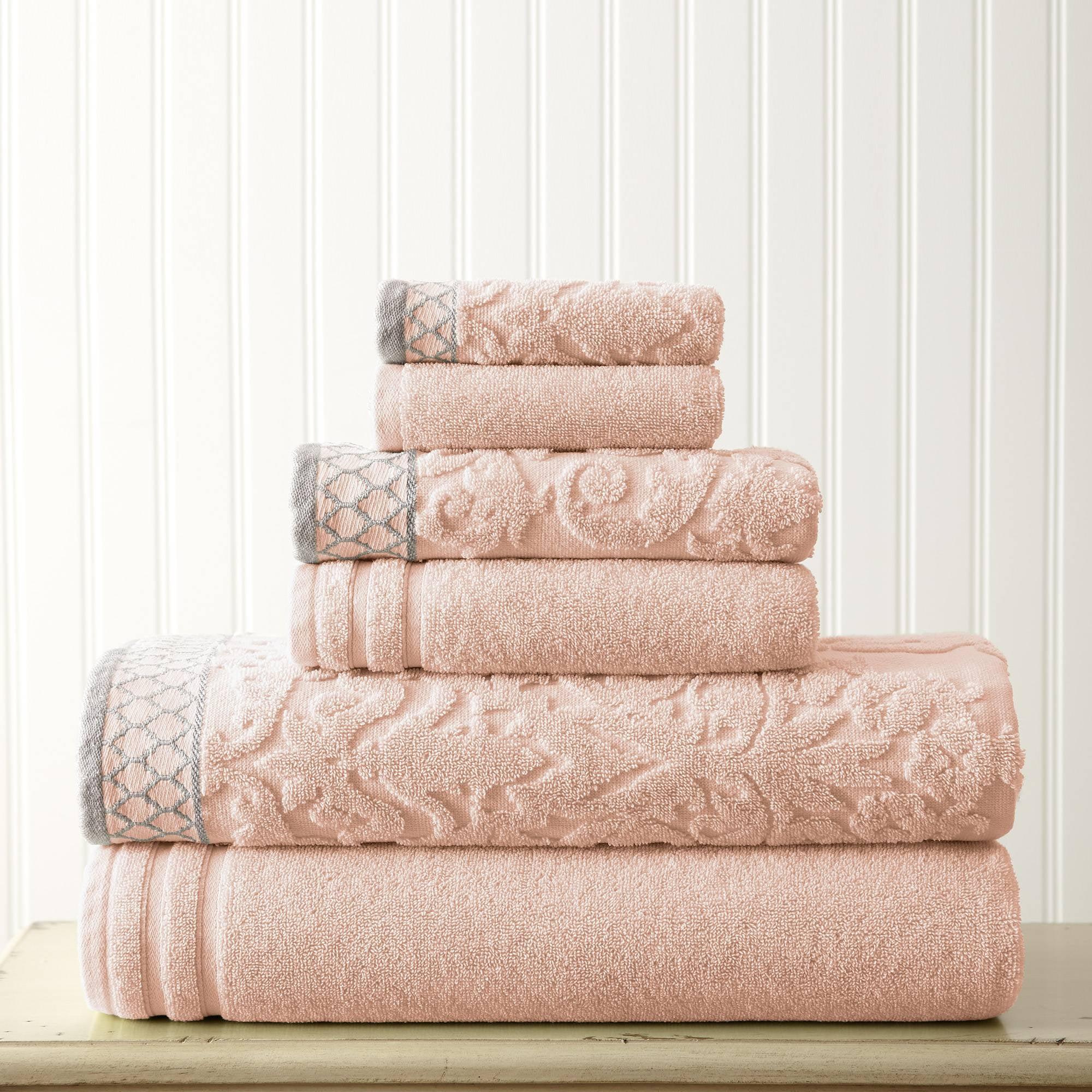 Modern Threads Damask Jacquard 6 Piece Towel Set With Embellished Border.