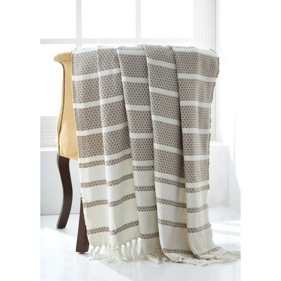 Modern Threads 100% Recycled Cotton, 60 x 70, Hilo, Throw Blanket, Khaki