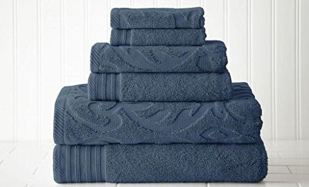 Modern Threads Medallion Jacquard 6-Piece Cotton Adult Bath Towel Set, Denim