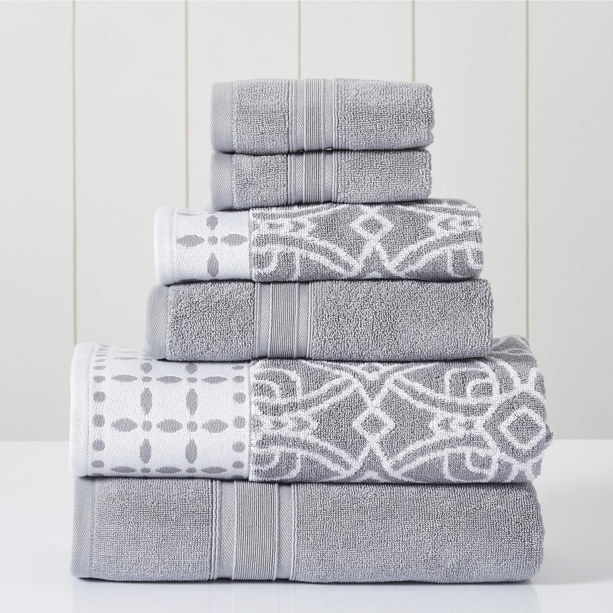 Stone Gray Cotton 6-Piece Towel Set with Medallion Design