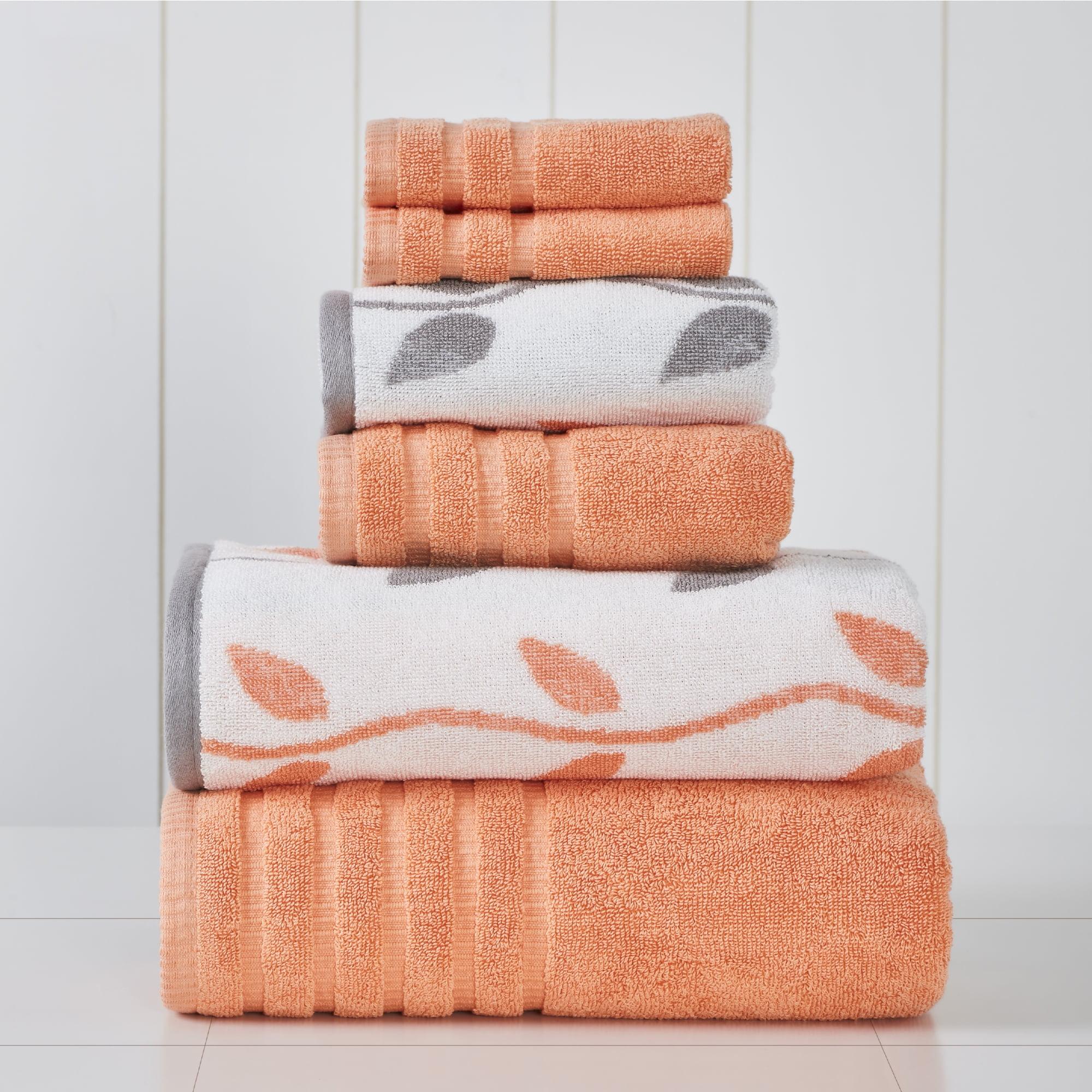 Coral and White Organic Cotton 6-Piece Towel Set