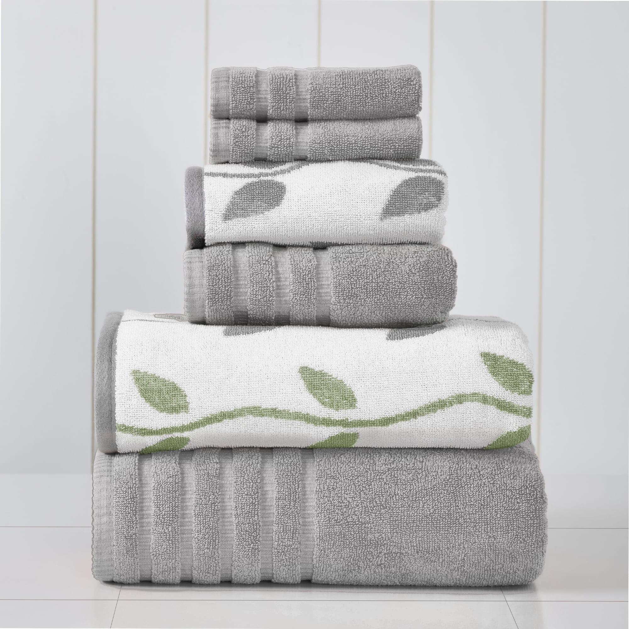 Modern Threads 6 Piece Set, 2 Bath Towels, 2 Hand Towels, 2 Washcloths Yarn Dyed Jacquard/Solid Towel Set Organic Vines