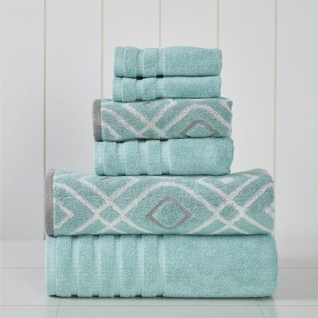 Modern Threads Modern Threads Oxford 6-Piece Yarn Dyed Jacquard & Solid Towel Set – 100% Combed Cotton, Quick Dry & Absorbent Bath, Hand & Washcloths
