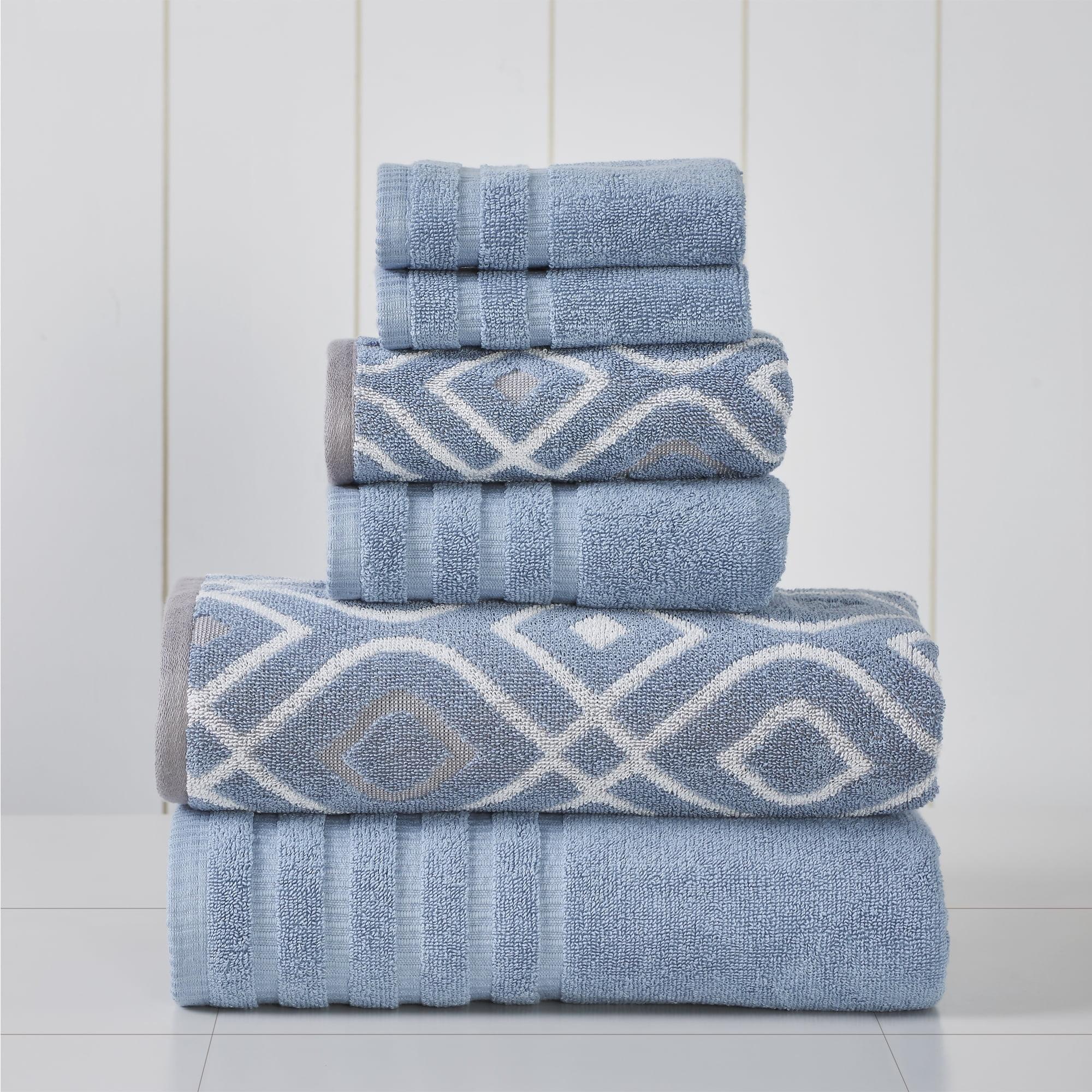 Blue Geometric Egyptian Cotton 6-Piece Towel Set