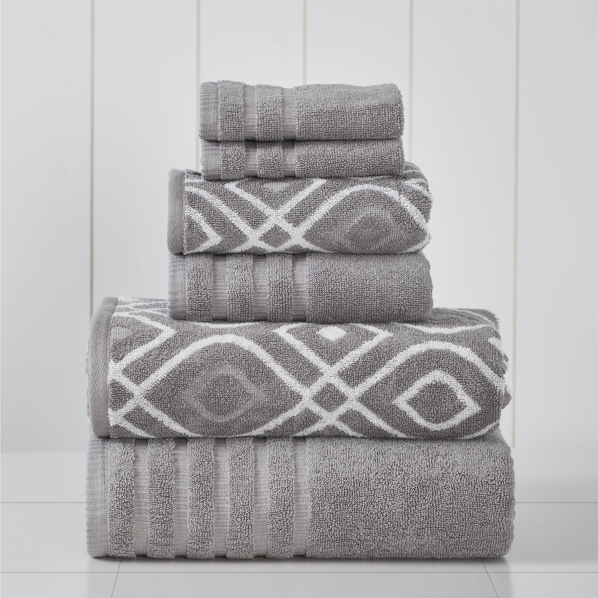 Modern Threads 6 Piece Set, 2 Bath Towels, 2 Hand Towels, 2 Washcloths Yarn Dyed Jacquard/Solid Towel Set Oxford