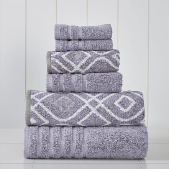 Modern Threads Modern Threads Oxford 6-Piece Yarn Dyed Jacquard & Solid Towel Set – 100% Combed Cotton, Quick Dry & Absorbent Bath, Hand & Washcloths
