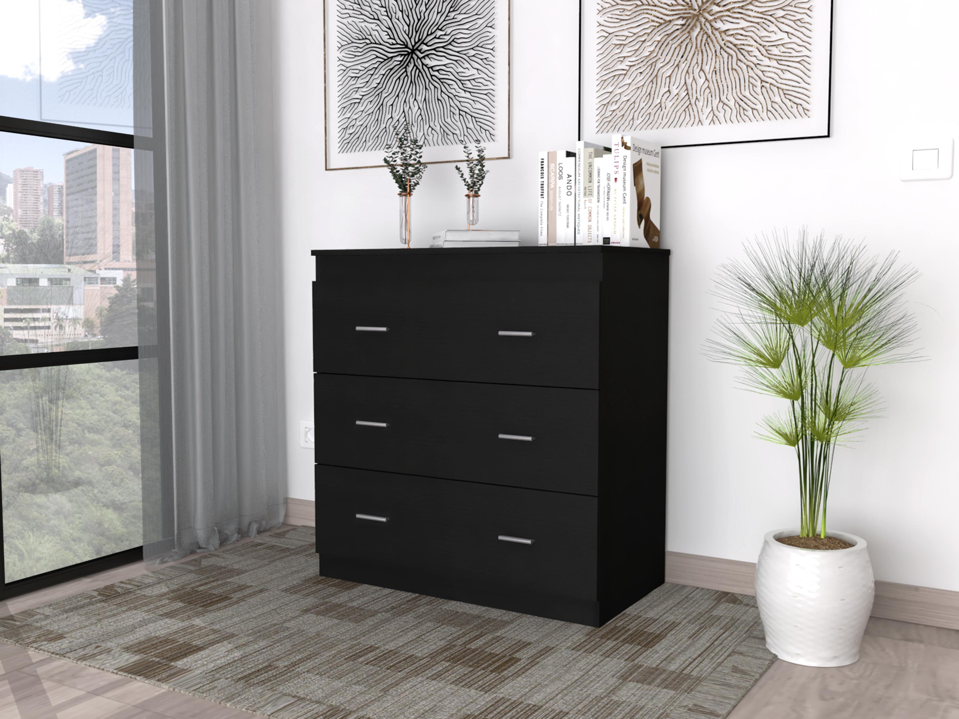 Black 3-Drawer Dresser with Mirror