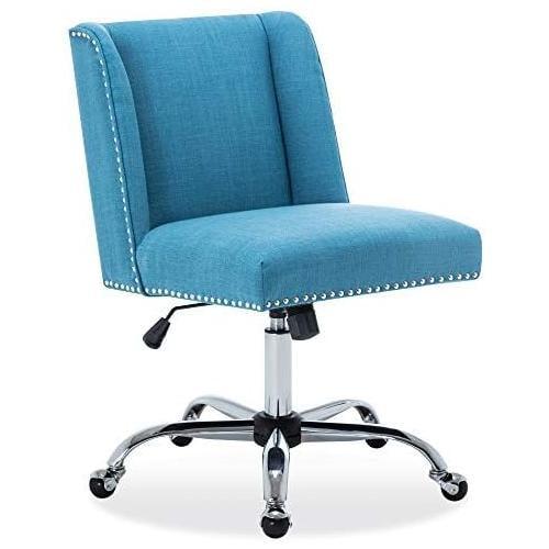 Sleek Linen Blue Armless Adjustable Office Task Chair