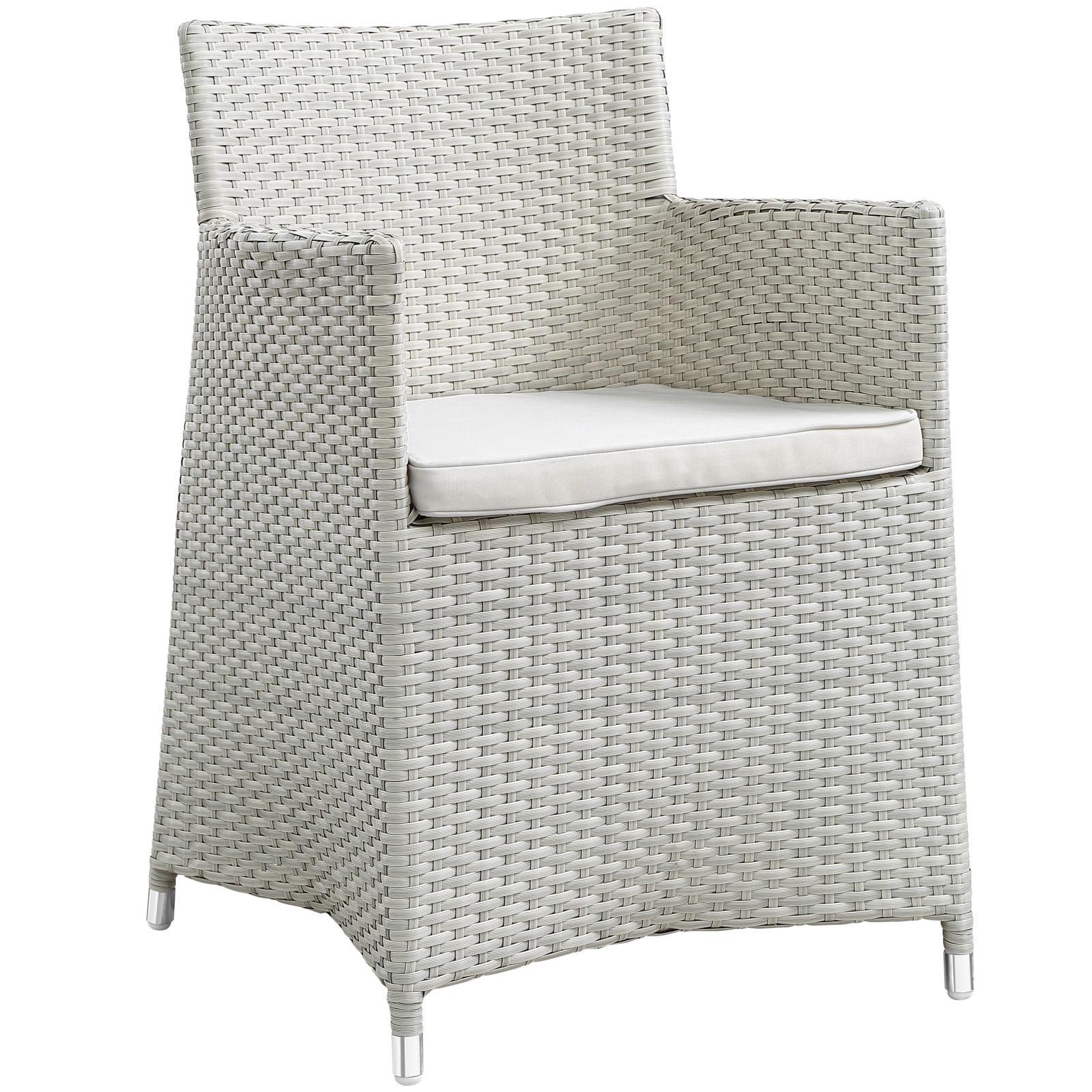 Gray and White Wicker Outdoor Dining Armchair with Cushions