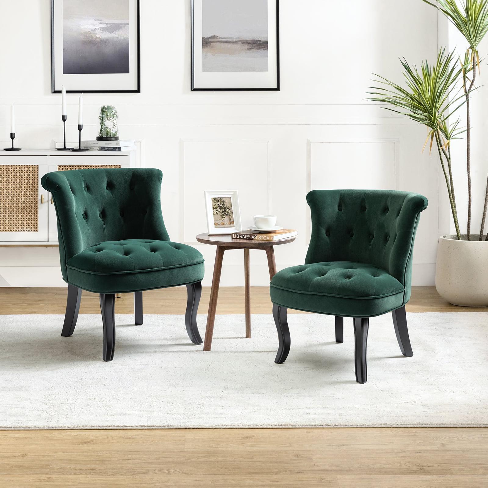 Pine Green Velvet Barrel Accent Chair Set with Manufactured Wood Legs