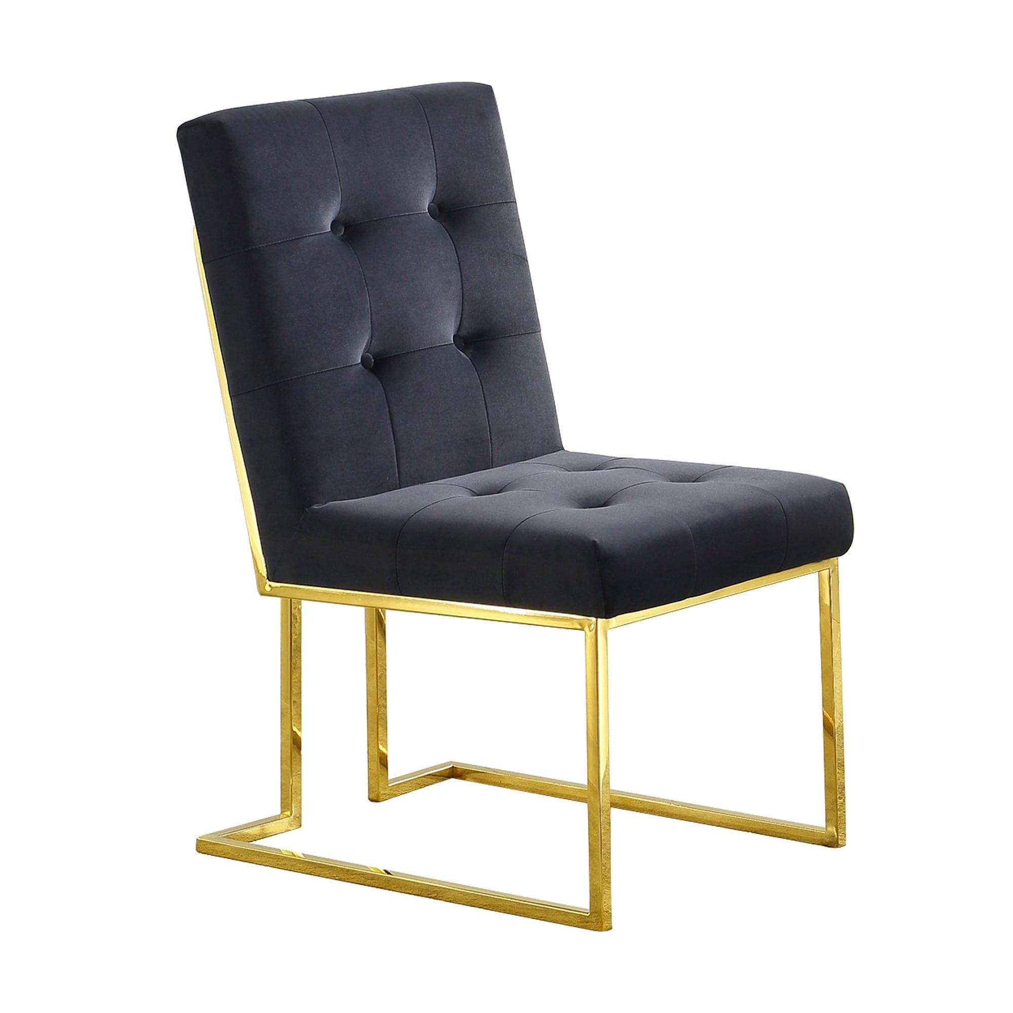 Black Velvet Upholstered Side Chair with Gold Metal Frame