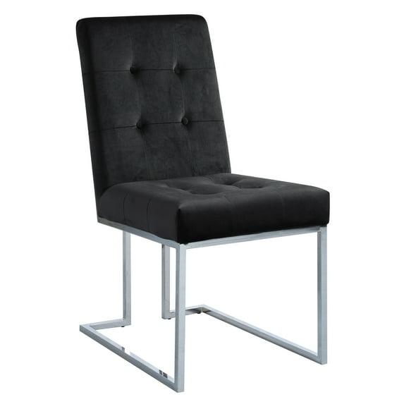 Modern Velvet Fabric Dining Chair in Black/Silver (Set of 2)