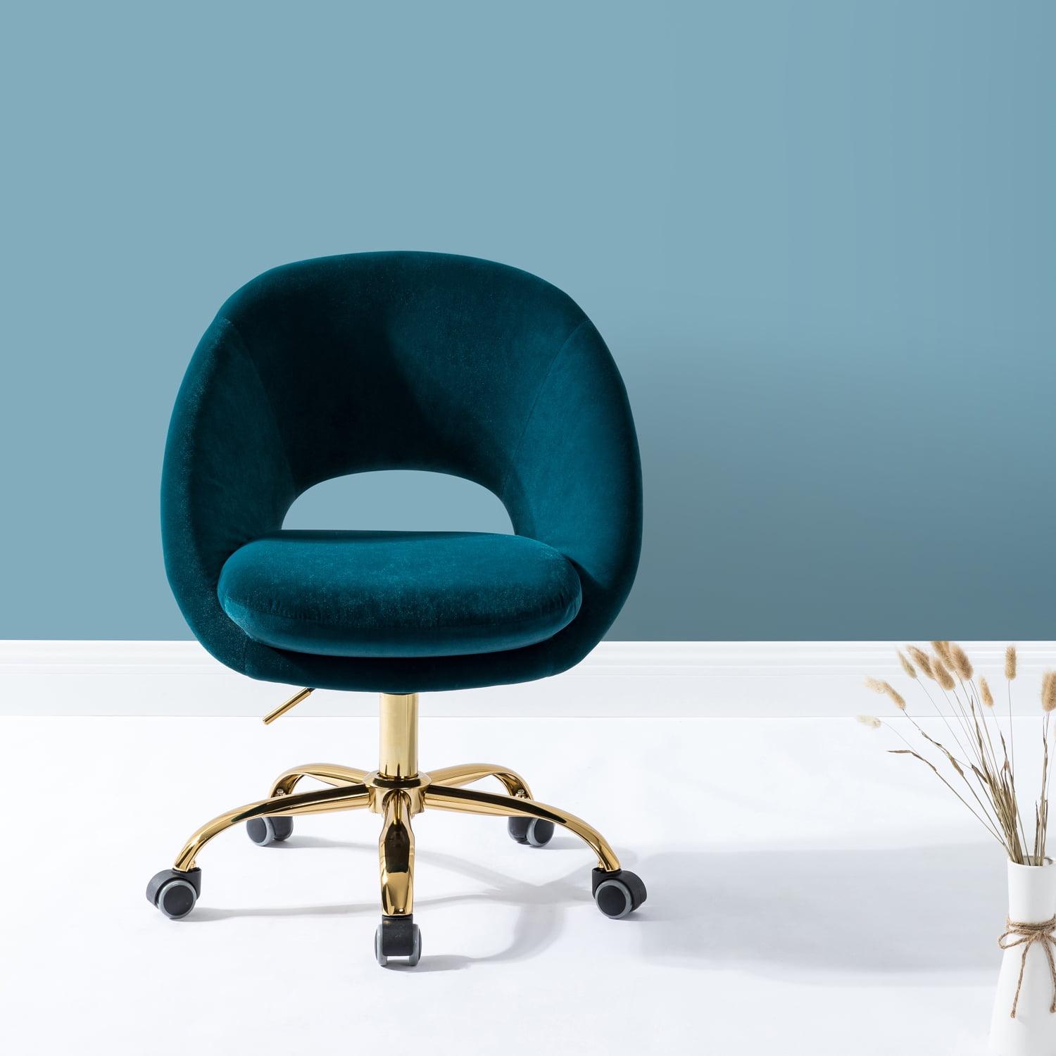 Velvet Swivel Rolling Home Office Chair Height Adjustable Computer Task Chair Metal Base Bedroom Teal