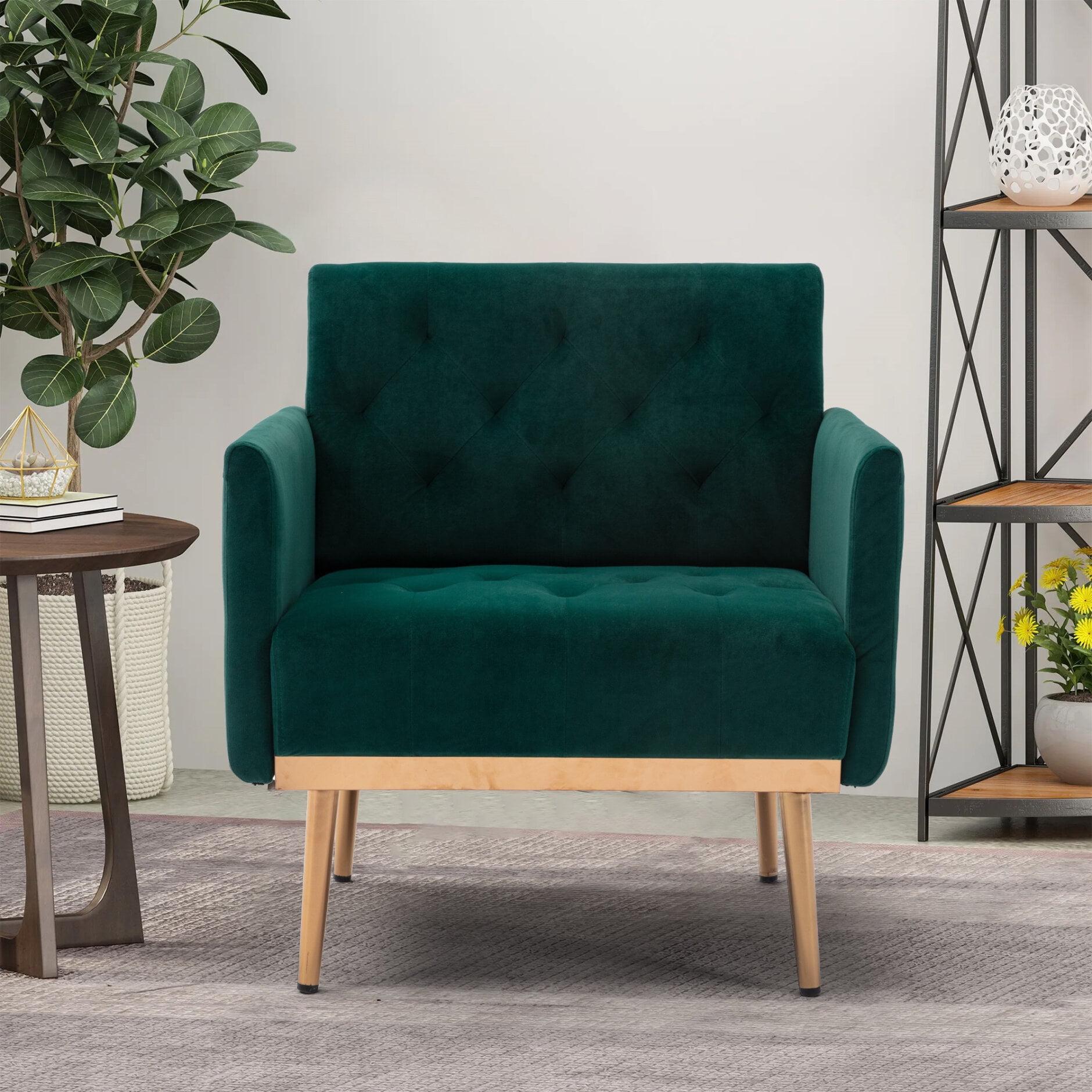 Green Velvet Accent Chair with Metal Legs