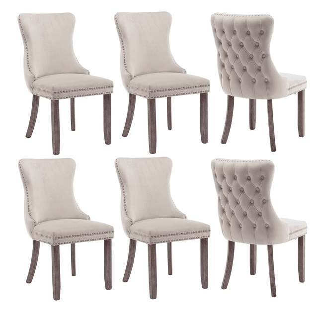 Velvet Upholstered Wing Back Dining Chair (Set of 6)