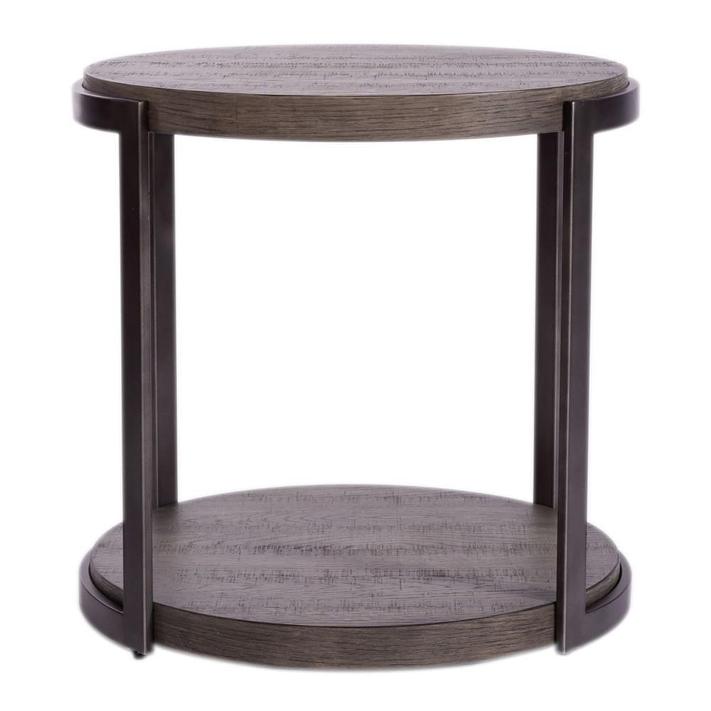 Gauntlet Gray Round End Table with Metal Legs