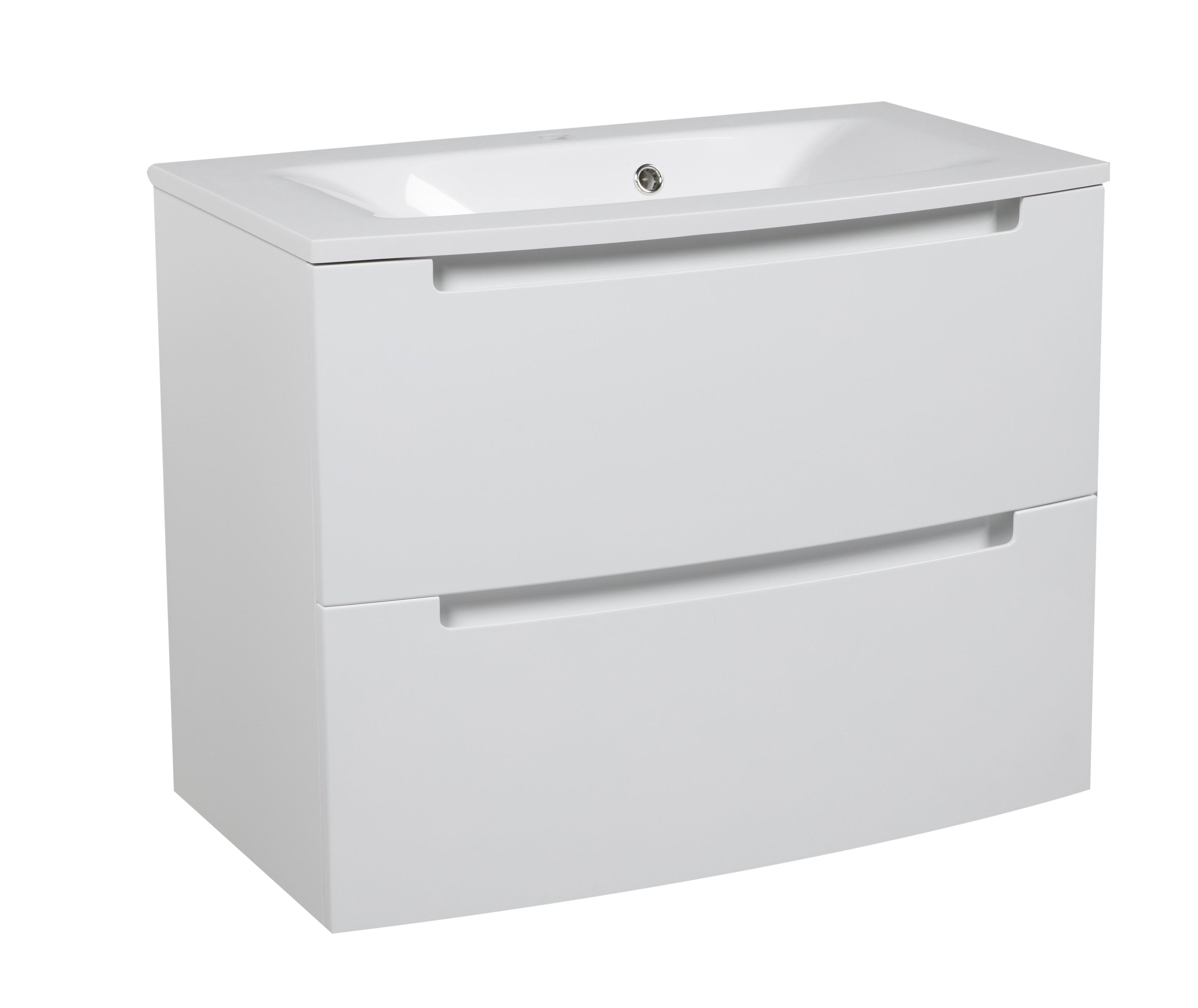 Modern Wall-Mount Bathroom Vanity with Washbasin | Delux White HighGloss Collection | Non-Toxic Fire-Resistant MDF-24+12R-Simple Collection 32"