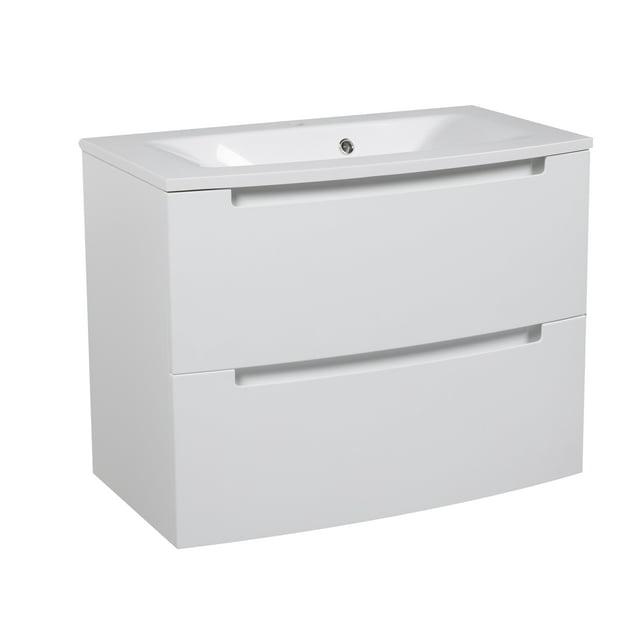 Modern Wall-Mount Bathroom Vanity with Washbasin | Delux White HighGloss Collection | Non-Toxic Fire-Resistant MDF-24+12R-Simple Collection 32"