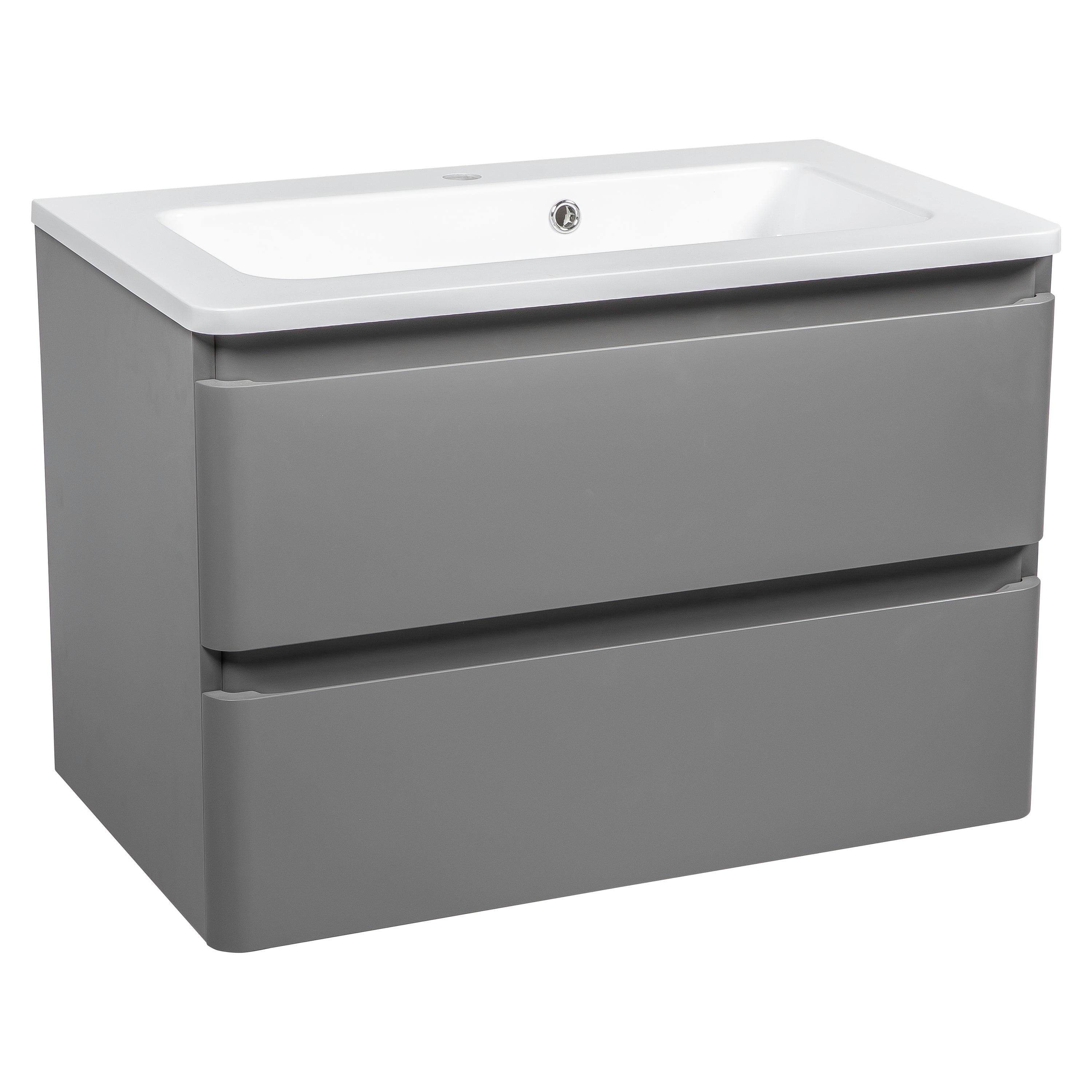 Modern Wall-Mounted Bathroom Vanity with Washbasin | Comfort Gray Matte Collection | Non-Toxic Fire-Resistant MDF-80" (40+40)-Diamond Collection 24"