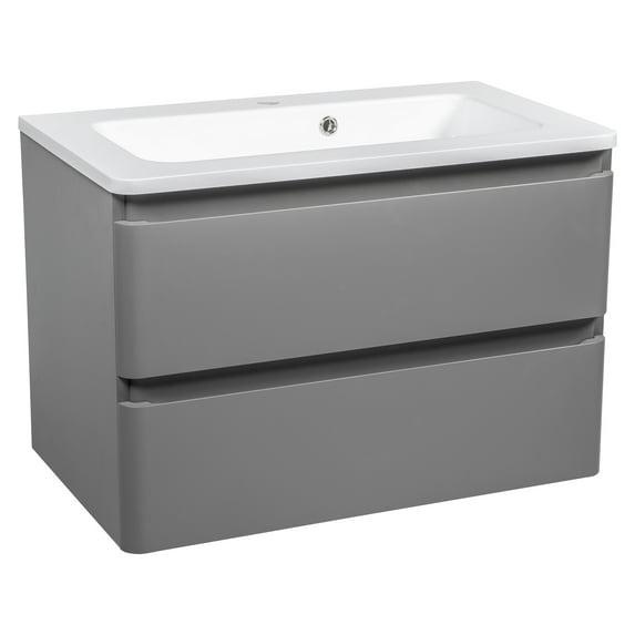 Modern Wall-Mounted Bathroom Vanity with Washbasin | Comfort Gray Matte Collection | Non-Toxic Fire-Resistant MDF-80" (40+40)-Diamond Collection 24"