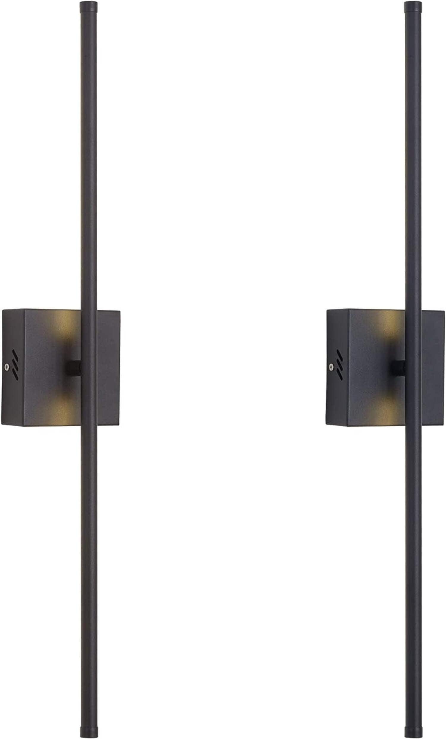 Modern Wall Sconces Set of Two, Dimmable Hardwired Wall Sconces, 350° Rotate, LED Matte Black Wall Light Fixtures, 3000K Warm Light Wall Lamp for Bathroom, Living Room, 27.8 Inch (2 Pack)