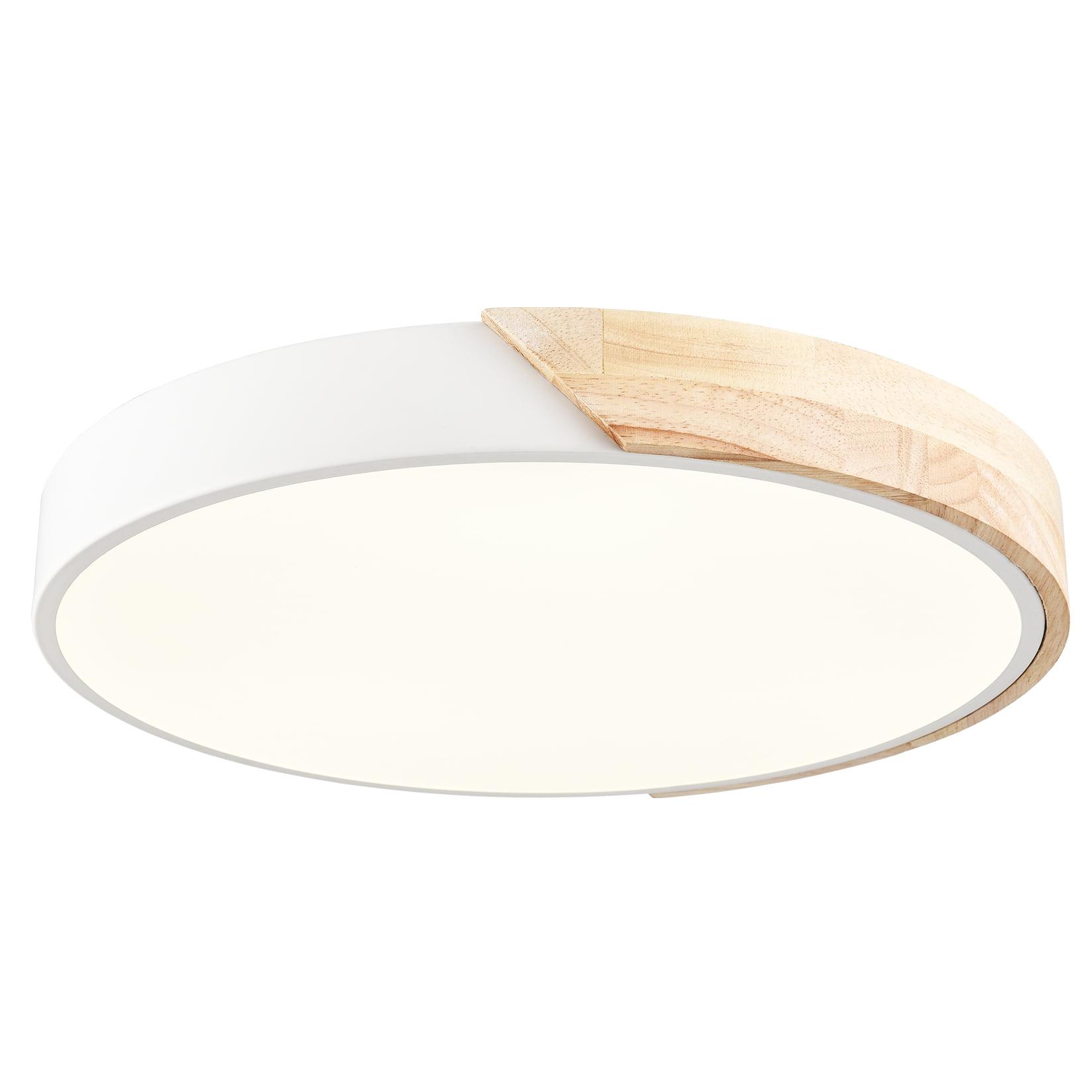 Modern White and Wood LED Drum Ceiling Light