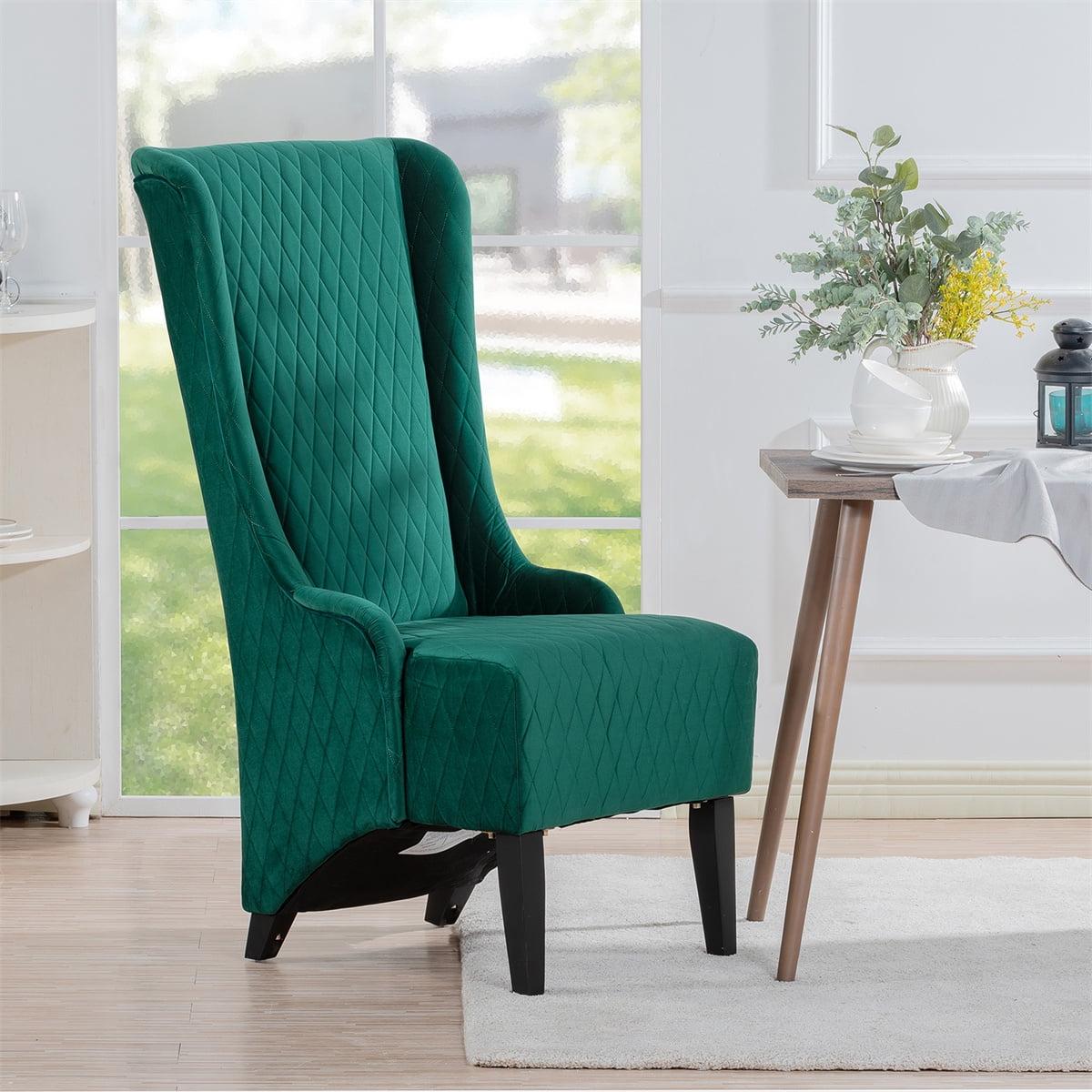 Retro Green Velvet Wingback Accent Chair with Wood Legs