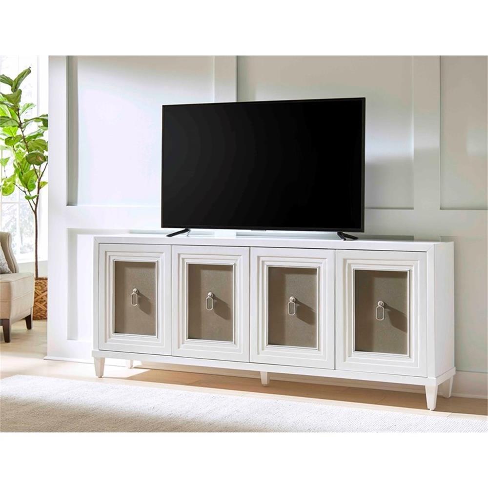 Modern White Wood 80" Console with Faux Shagreen Doors