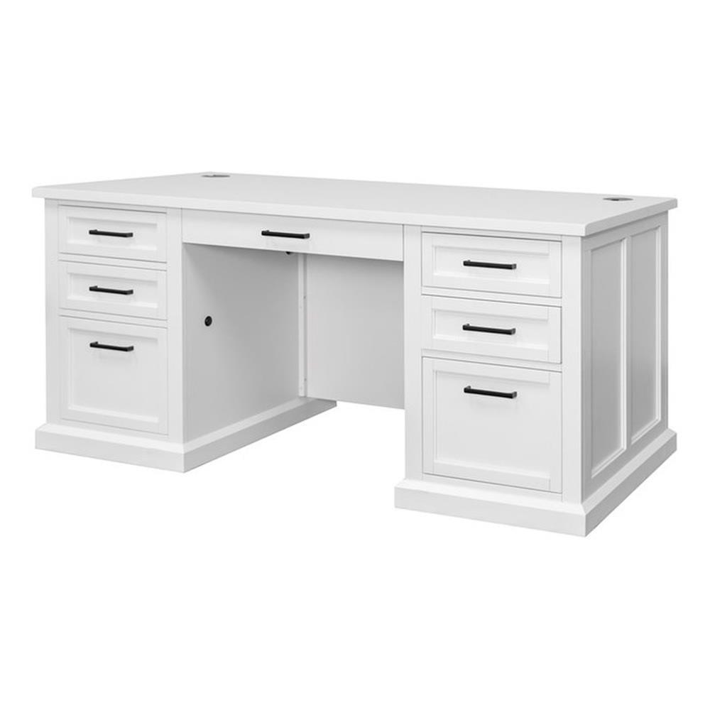 Modern Wood Double Pedestal Desk Fully Assembled White Finish - Abby Collection - Martin Furniture: Executive Office, Cable Management