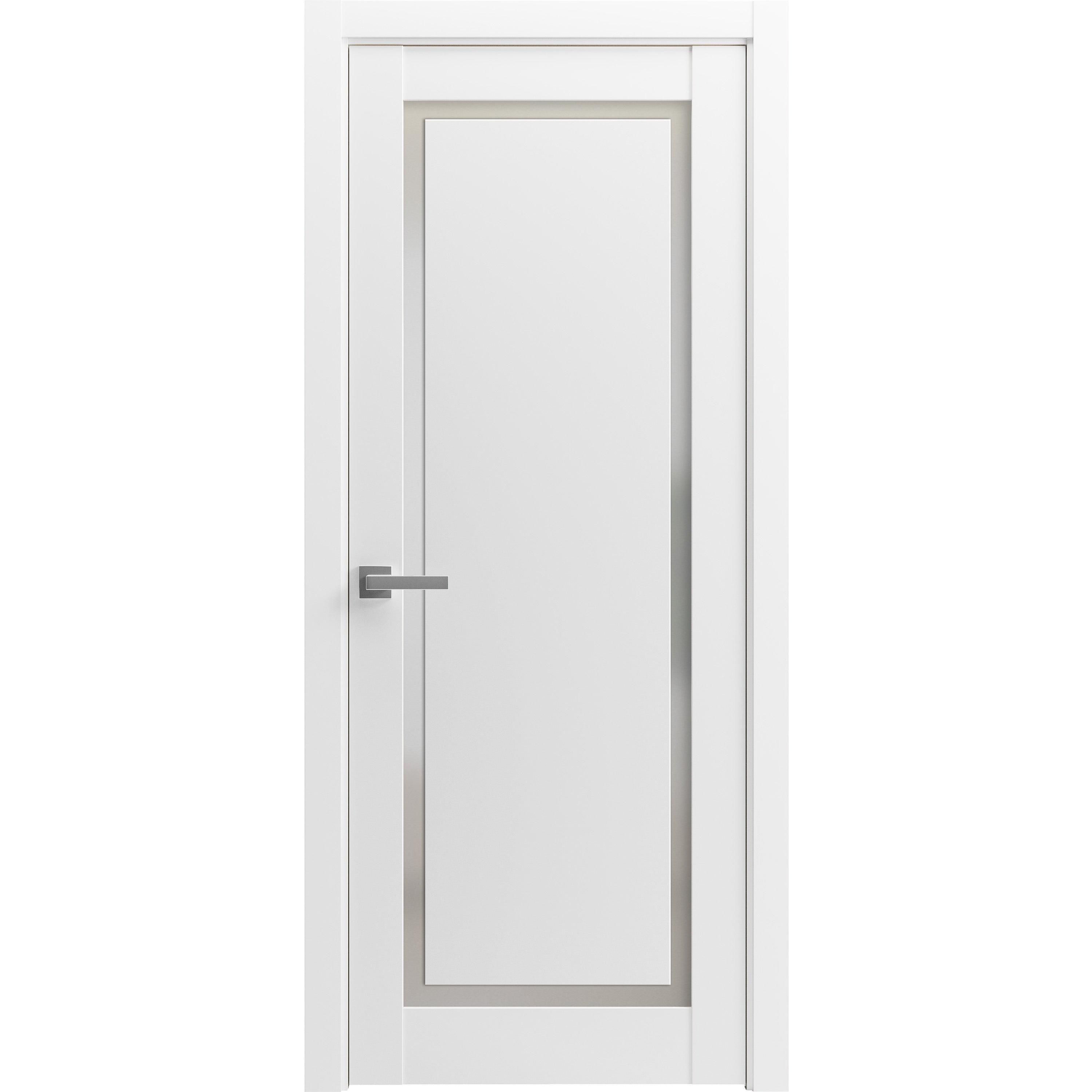 Modern Wood Interior Pre-Hung Door with Hardware | Planum 0888 White Silk | Single Panel Frame Trims | Bathroom Bedroom Sturdy Doors-30" x 80"