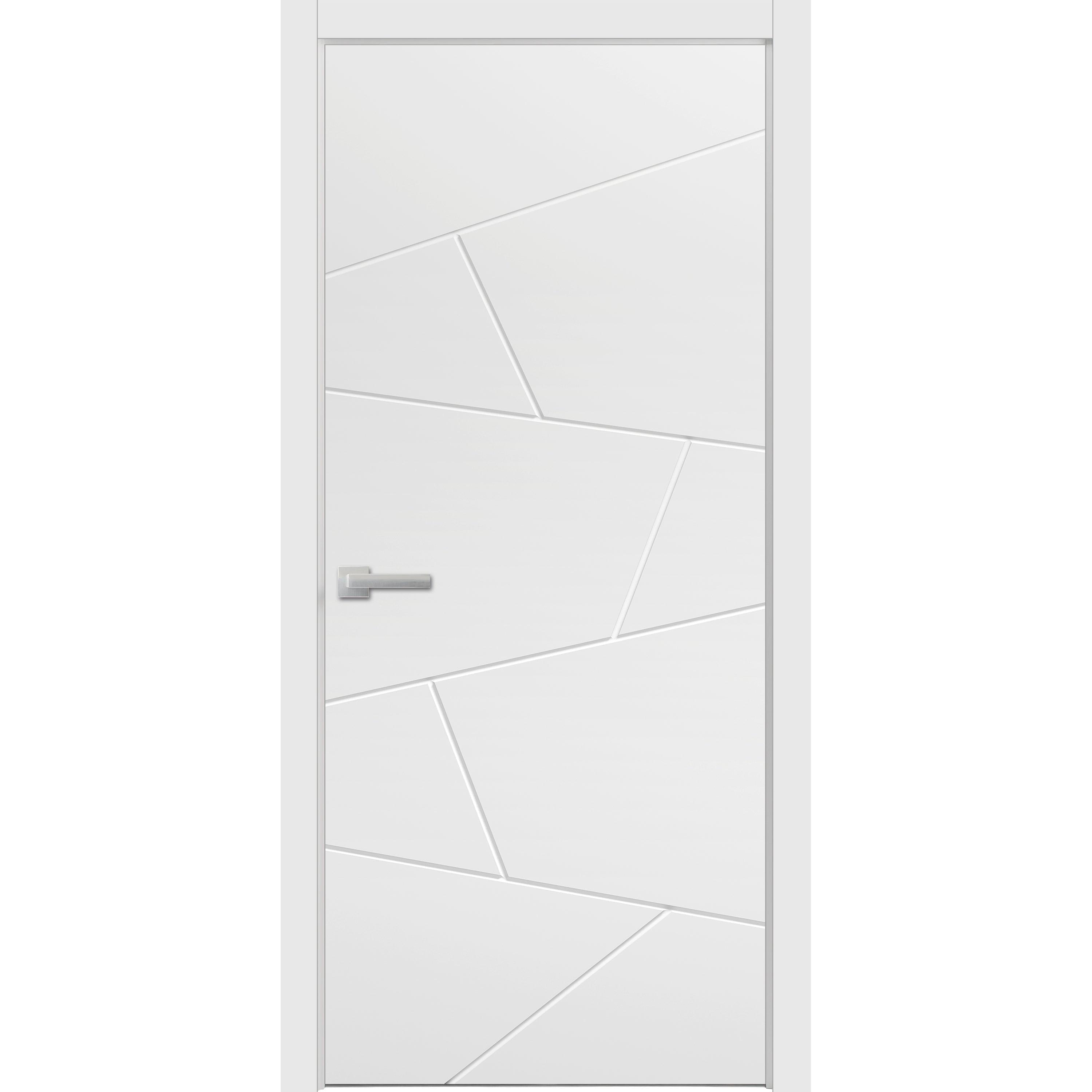 Modern Wood Interior Pre-Hung Door with Hardware | Planum 0990 White Silk | Single Panel Frame Trims | Bathroom Bedroom Sturdy Doors-42" x 80"
