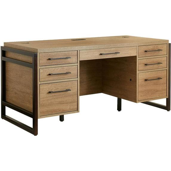 Mason Modern Wood Laminate Double Pedestal Executive Desk Light Brown - Martin Furniture: 66" with All Purpose Drawer