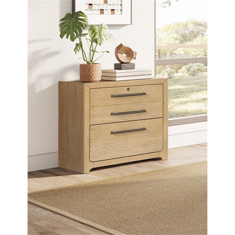 Light Brown Oak Lockable Lateral File Cabinet with Heavy Bar Pulls