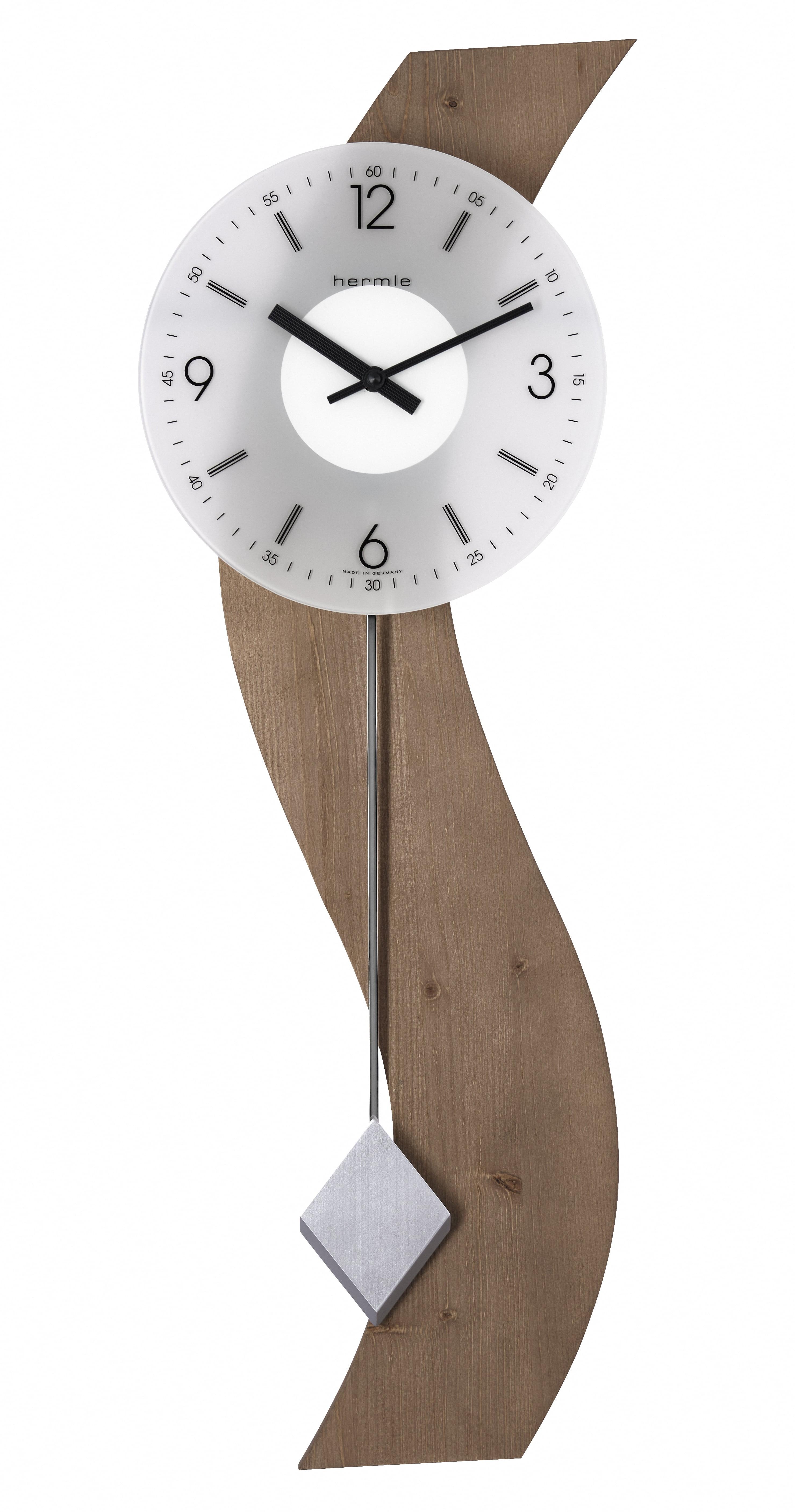 Hermle 27.5" Brown and Silver Curved Pendulum Wall Clock