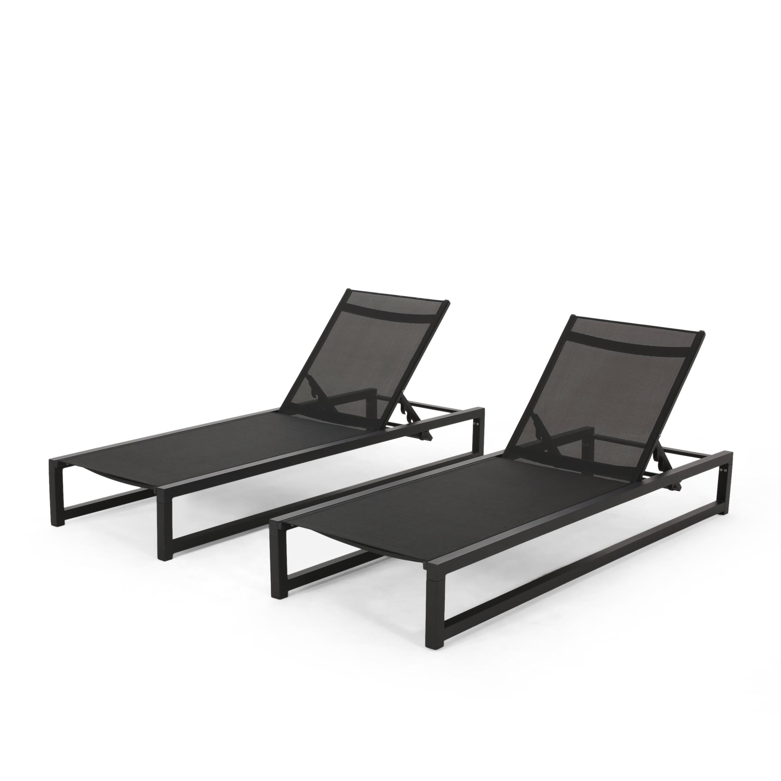 GDFStudio Mottetta Outdoor Mesh and Aluminum Armless Adjustable Chaise Lounges (Set of 2), Black