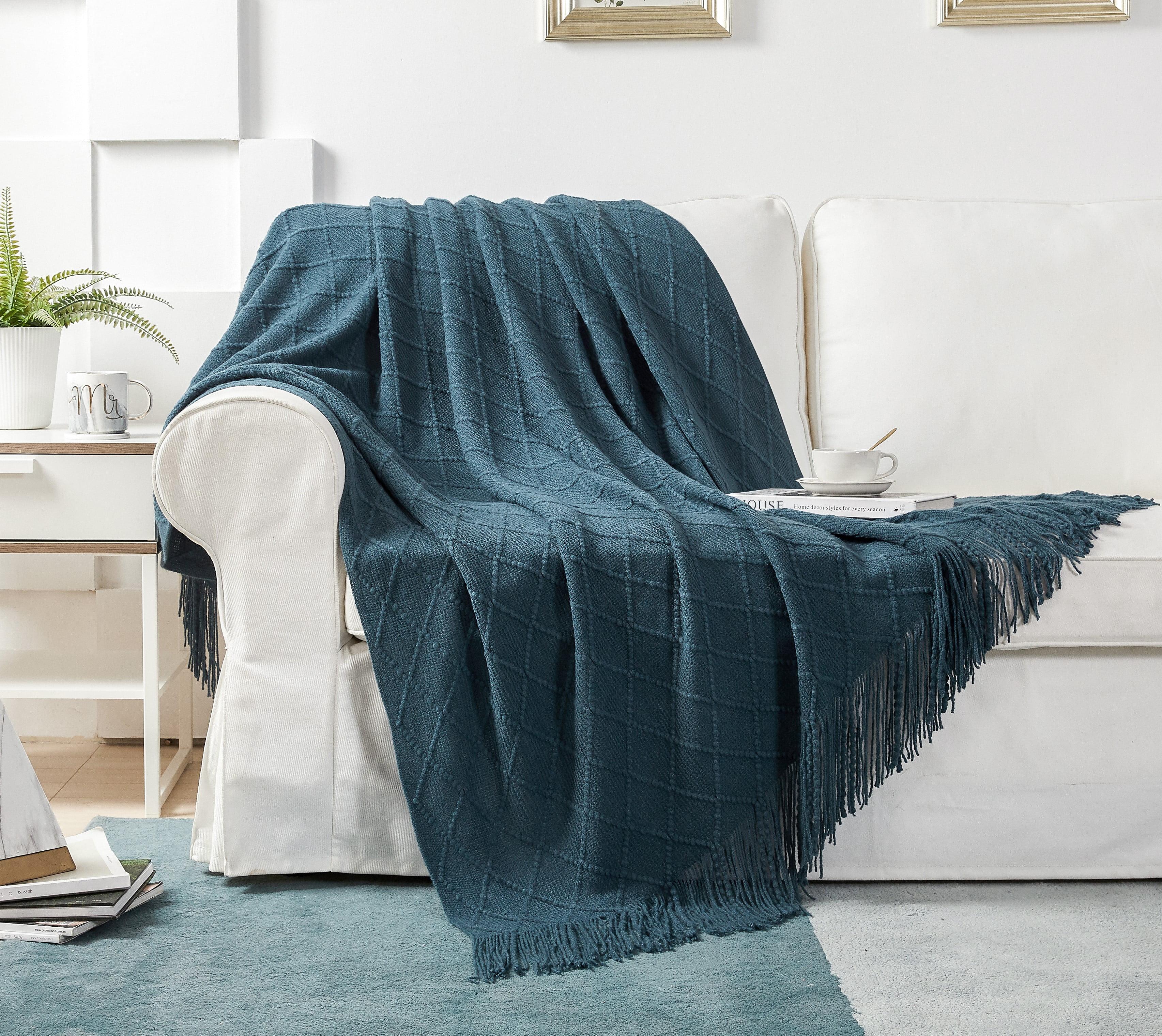 Battilo Home Throw Blanket for Couch, Textured Soft Throw Blankets, Decorative Knitted Blanket for Home Living Room Decor, 50"x60"