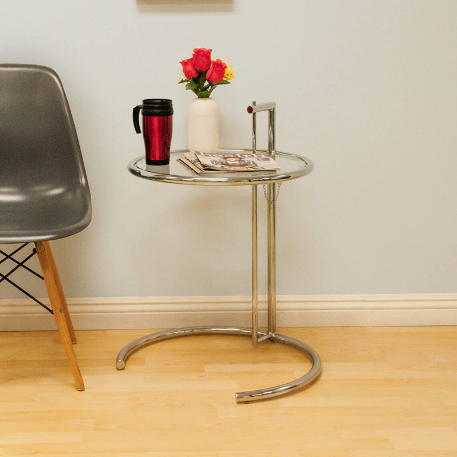 Eileen Adjustable Height Round Glass and Metal End Table