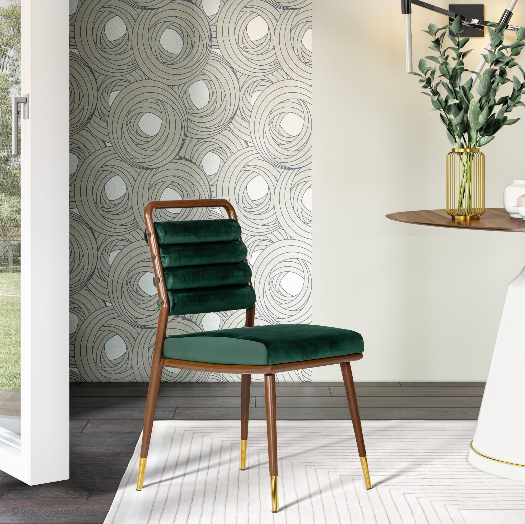 Biscay Modern Dark Green Velvet & Walnut Gold-Tipped Dining Chair