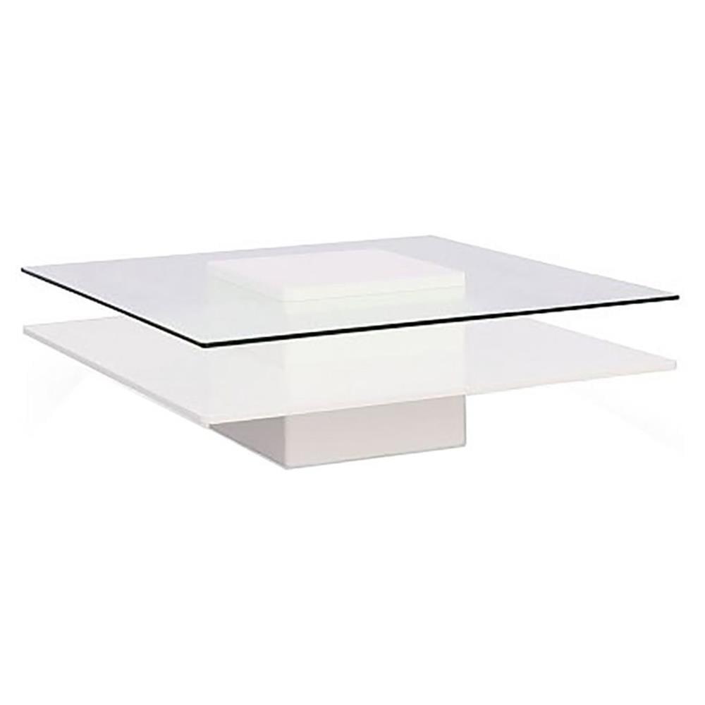 Modern White and Clear Glass Square Coffee Table